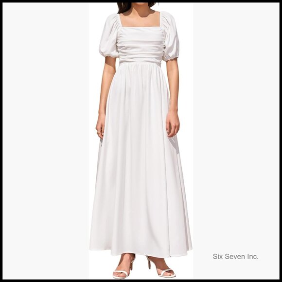 Dresses & Skirts - Puff Sleeve Maxi Dress Corset A Line Wedding Guest Beach Sundress
